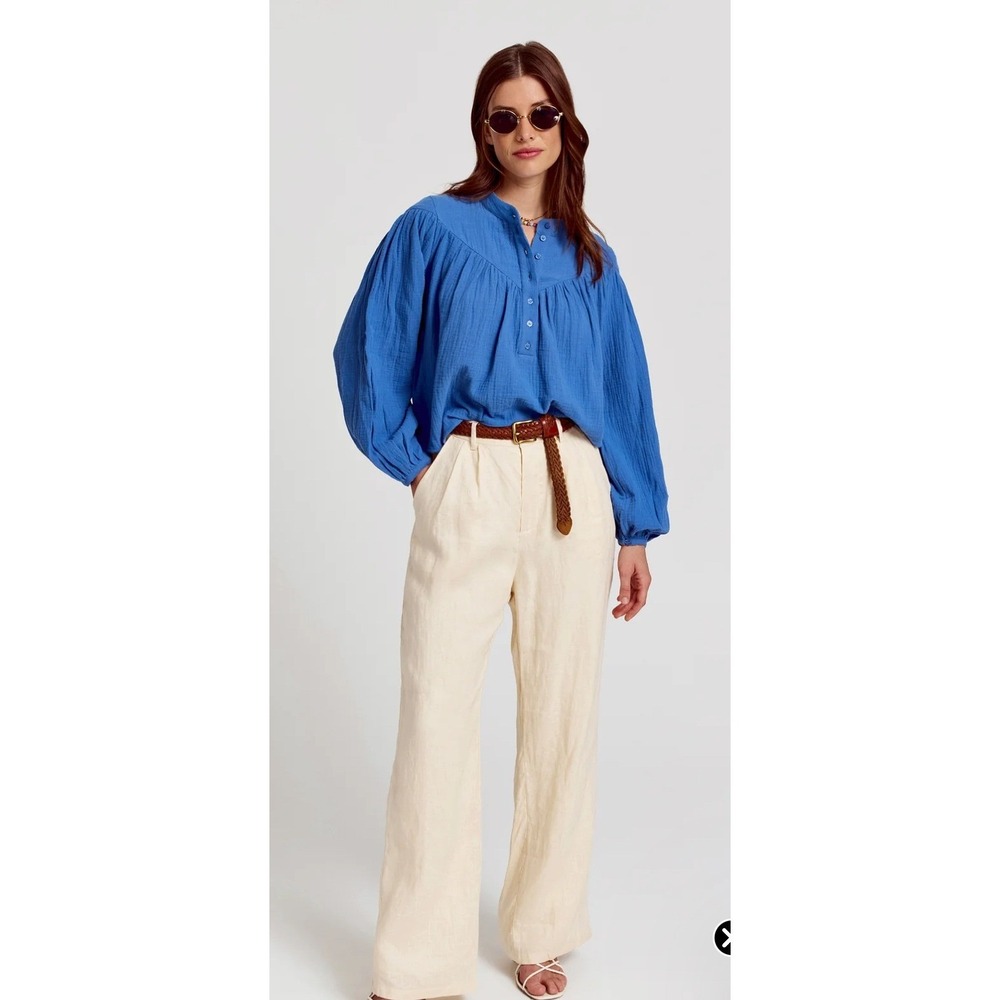 THE SHIRT BY ROCHELLE BEHRENS The Logan Shirt Blue Gauze Size M - Picture 12 of 13